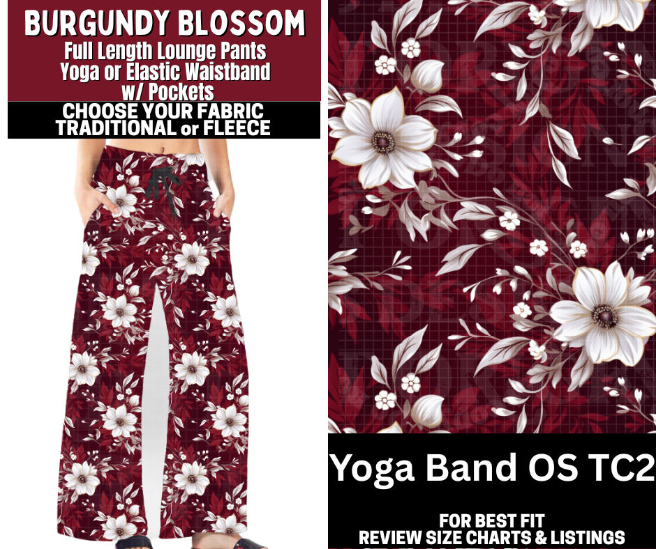 Burgundy Blossom Lounge Pants Choose Fleece or Traditional