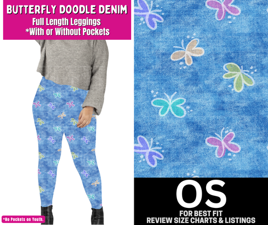 Butterfly Doodle Denim Full Length Leggings w/ Pockets
