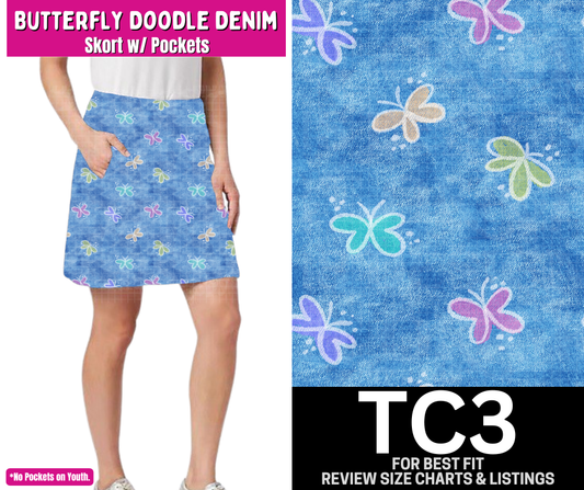 Butterfly Doodle Denim Skort