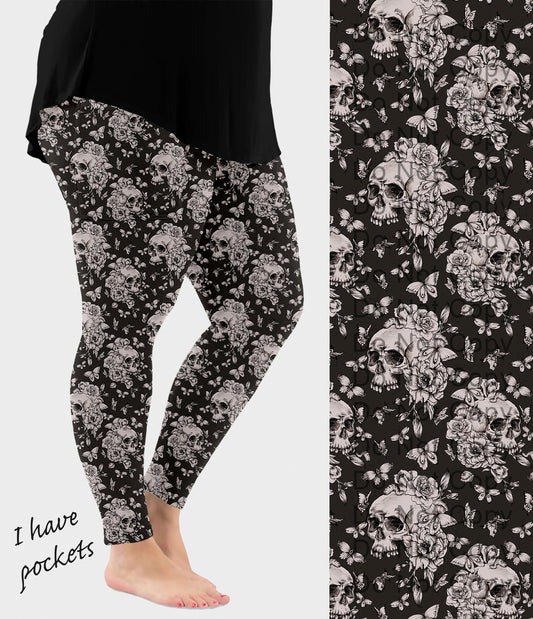 RTS - Butterfly Skulls Leggings w/ Pockets