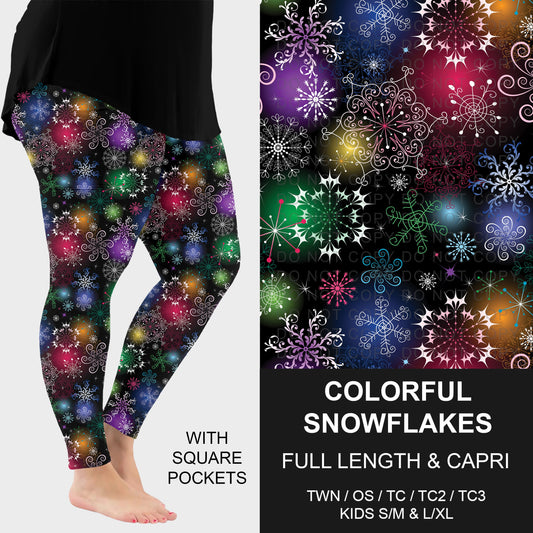 B311 - Preorder Colorful Snowflakes Leggings w/ Pockets (Closes 9/06. ETA: mid Nov.)