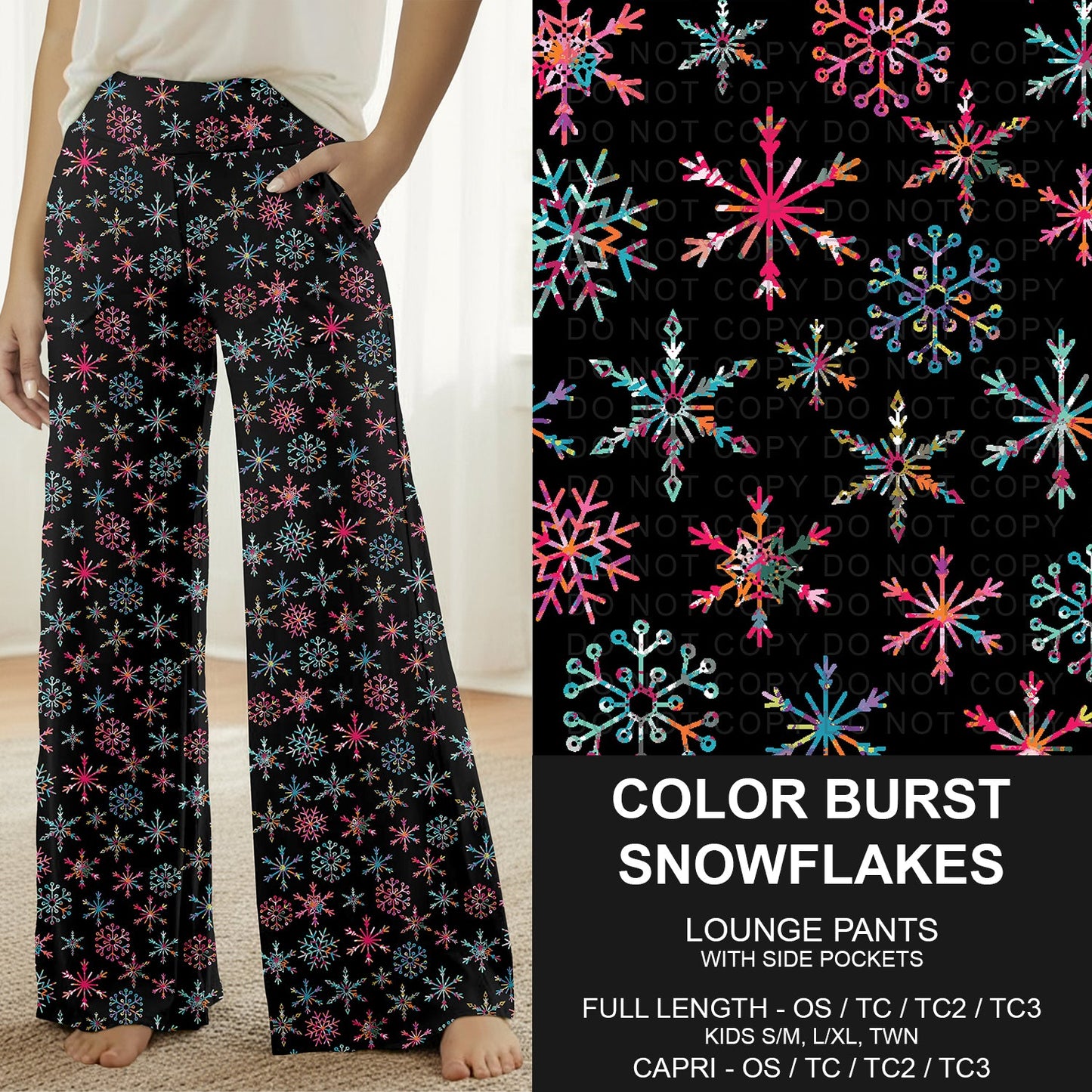 B303 - Preorder Color Burst Snowflakes Lounge Pants (Closes 7/26. ETA: early Oct.)