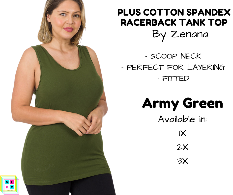 PLUS Cotton Spandex Racerback Tank - Army Green