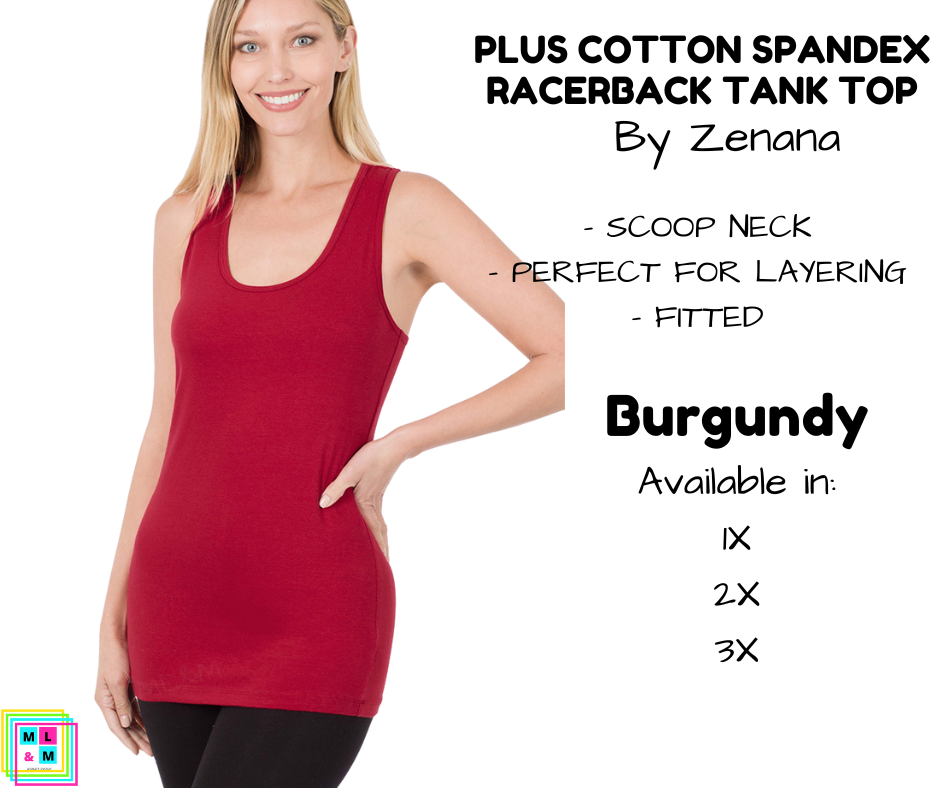 PLUS Cotton Spandex Racerback Tank - Burgundy