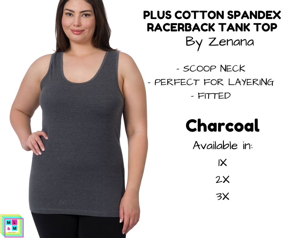 PLUS Cotton Spandex Racerback Tank - Charcoal