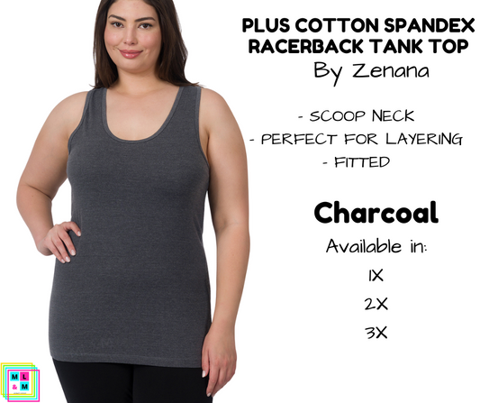 PLUS Cotton Spandex Racerback Tank - Charcoal