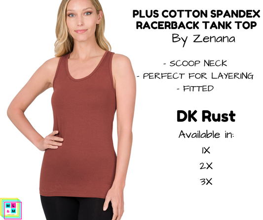 PLUS Cotton Spandex Racerback Tank - DK Rust