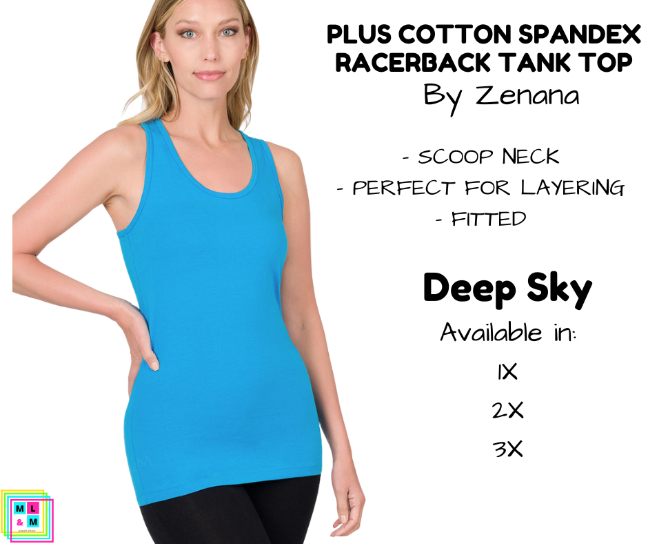 PLUS Cotton Spandex Racerback Tank - Deep Sky