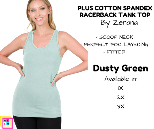 PLUS Cotton Spandex Racerback Tank - Dusty Green