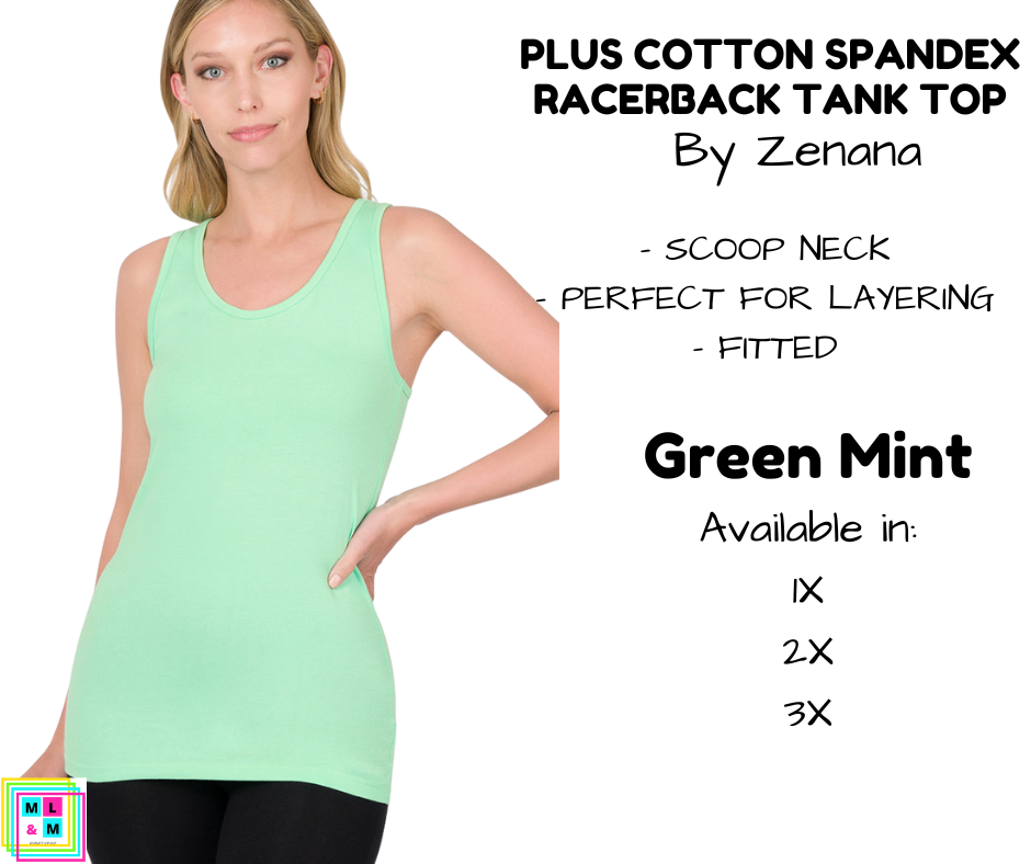 PLUS Cotton Spandex Racerback Tank - Green Mint