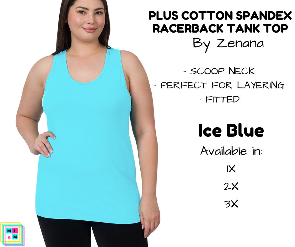 PLUS Cotton Spandex Racerback Tank - Ice Blue