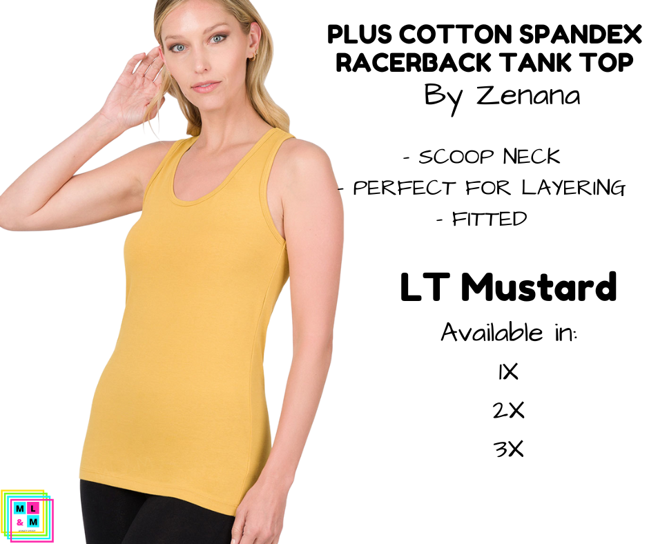 PLUS Cotton Spandex Racerback Tank - LT Mustard