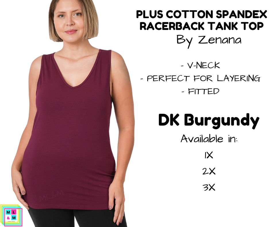 PLUS Cotton Spandex Racerback Tank - DK Burgundy