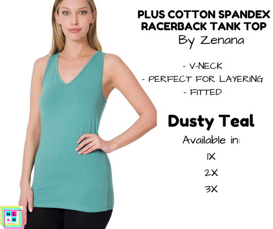 PLUS Cotton Spandex Racerback Tank - Dusty Teal