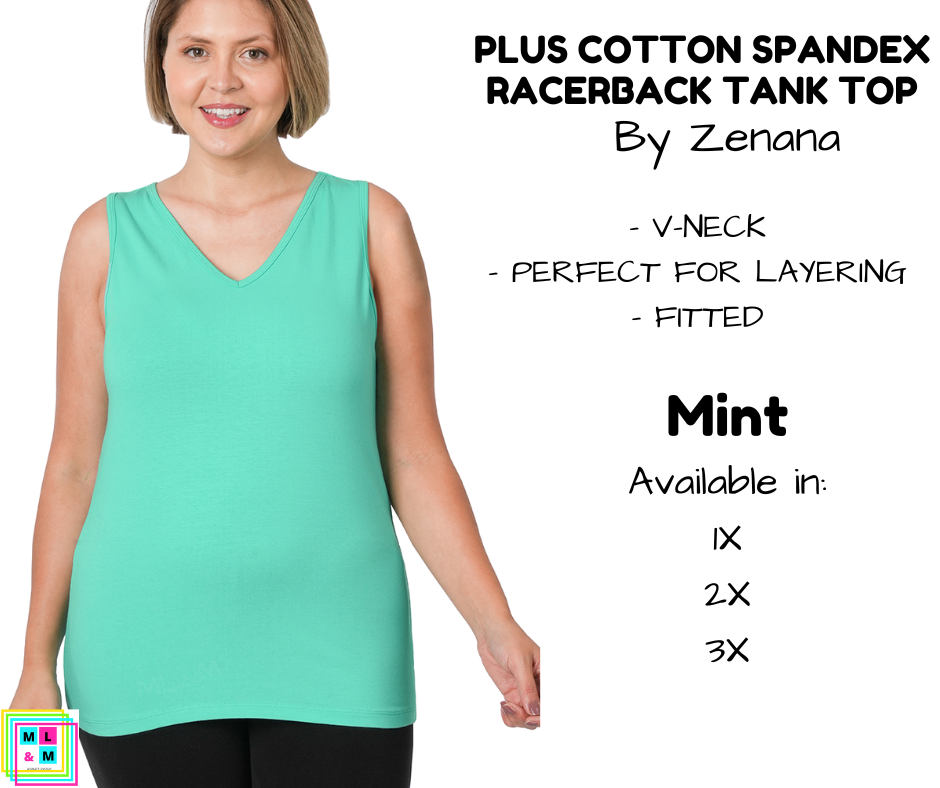 PLUS Cotton Spandex Racerback Tank - Mint