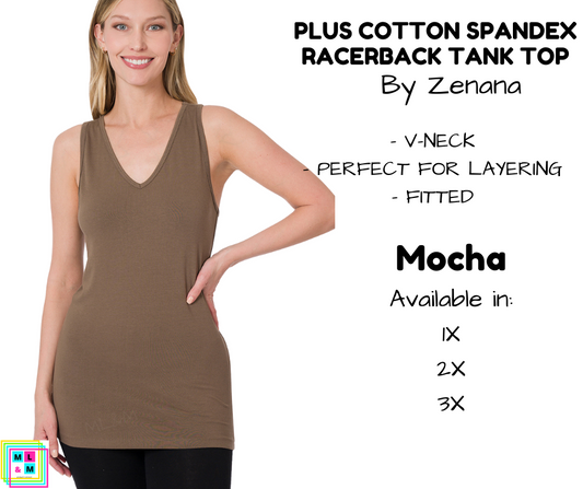 PLUS Cotton Spandex Racerback Tank - Mocha