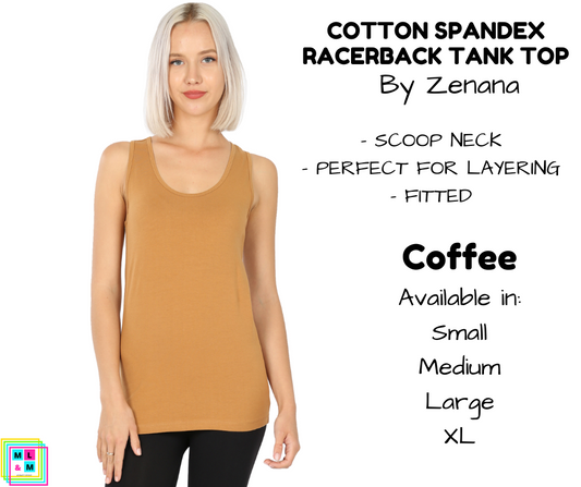 Cotton Spandex Racerback Tank - Coffee