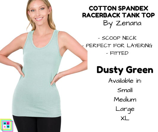 Cotton Spandex Racerback Tank - Dusty Green