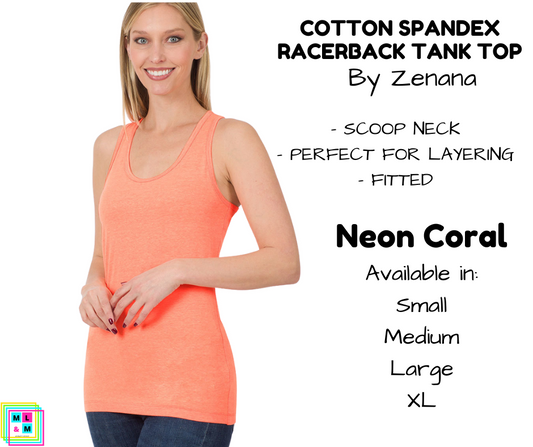 Cotton Spandex Racerback Tank - Neon Coral