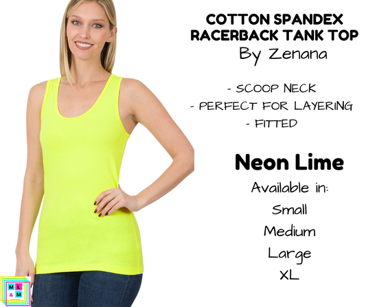 Cotton Spandex Racerback Tank - Neon Lime