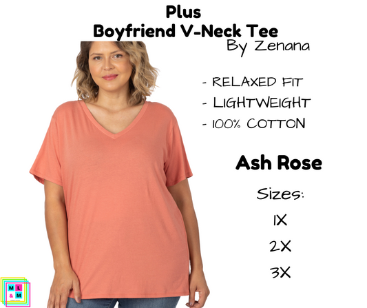 PLUS Boyfriend V-Neck Tee - Ash Rose