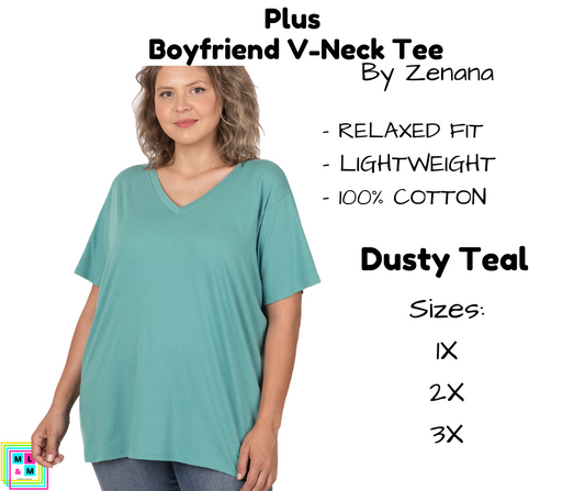 PLUS Boyfriend V-Neck Tee - Dusty Teal