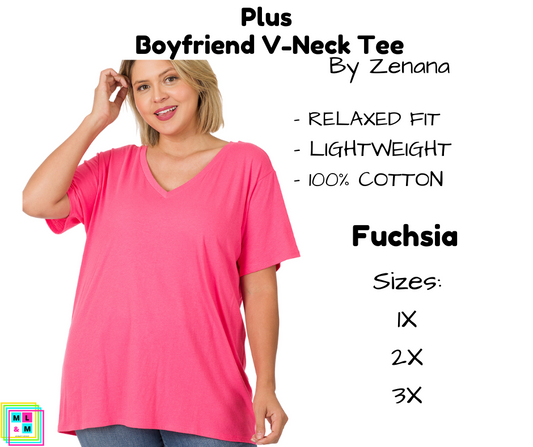 PLUS Boyfriend V-Neck Tee - Fuchsia