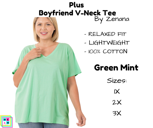 PLUS Boyfriend V-Neck Tee - Green Mint