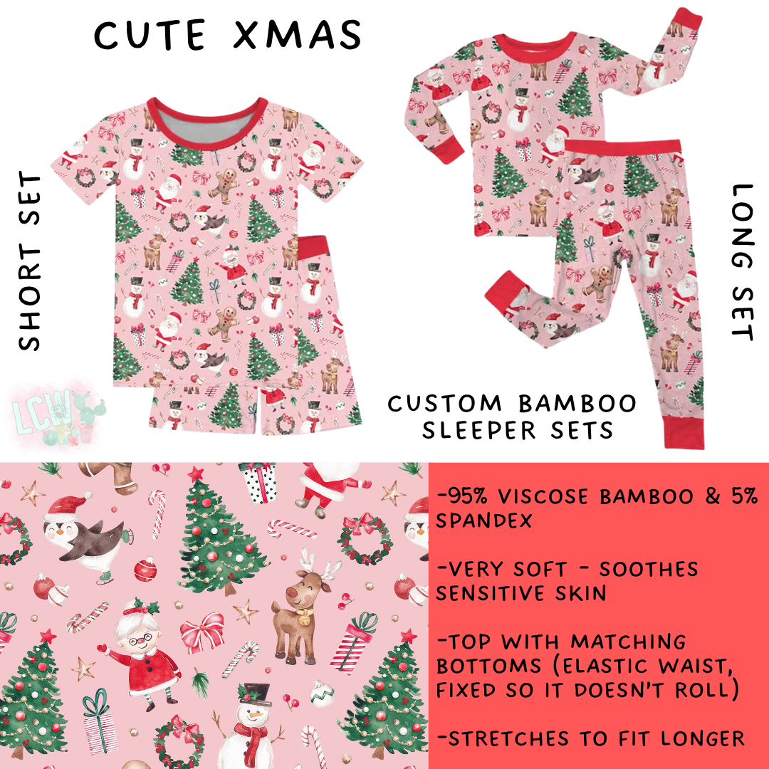 Batch #593 - Little Dreamers Christmas 3 - Closes 10/2 - ETA late Nov - Cute Xmas Bamboo Short and Long Sleeper Set