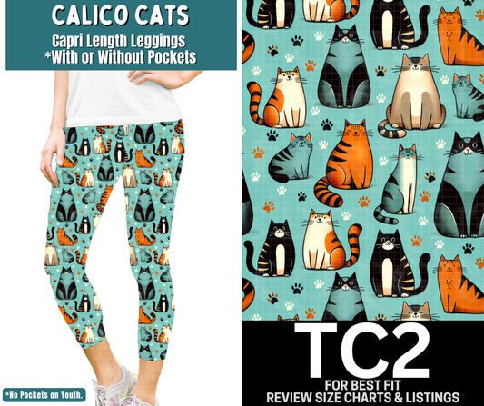 Calico Cats Capri Length Leggings w/ Pockets