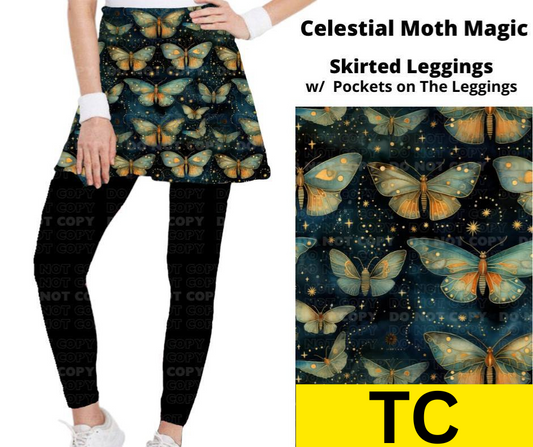 Celestial Moth Magic Skirted Full Length Leggings w/ Pockets