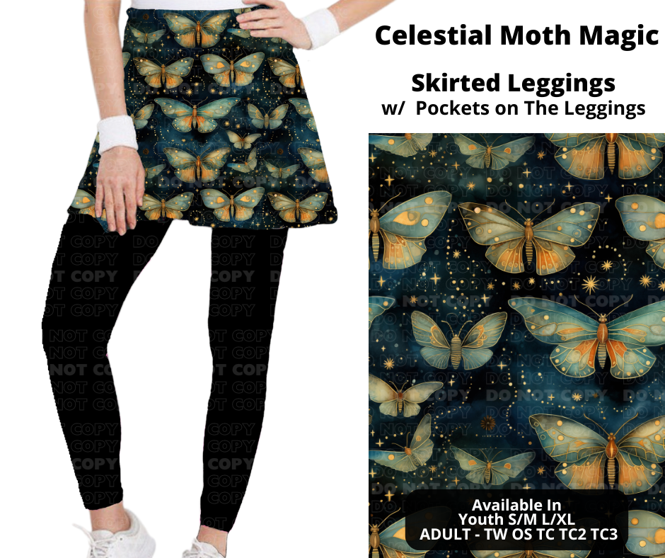 Preorder! Closes 11/25. ETA Jan. Celestial Moth Magic Skirted Full Length Leggings w/ Pockets (Copy)