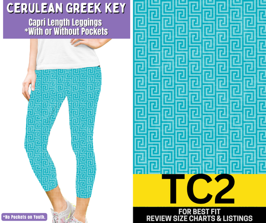 Cerulean Greek Key Capri Length Leggings w/ Pockets