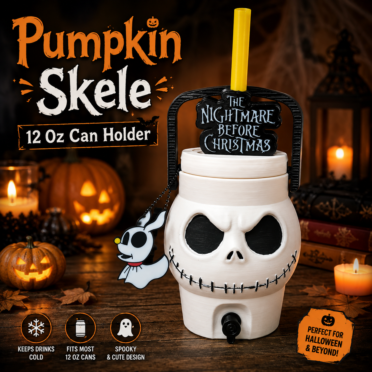 PUMPKIN SKELE -3D PRINTED 12 OZ CAN HOLDER