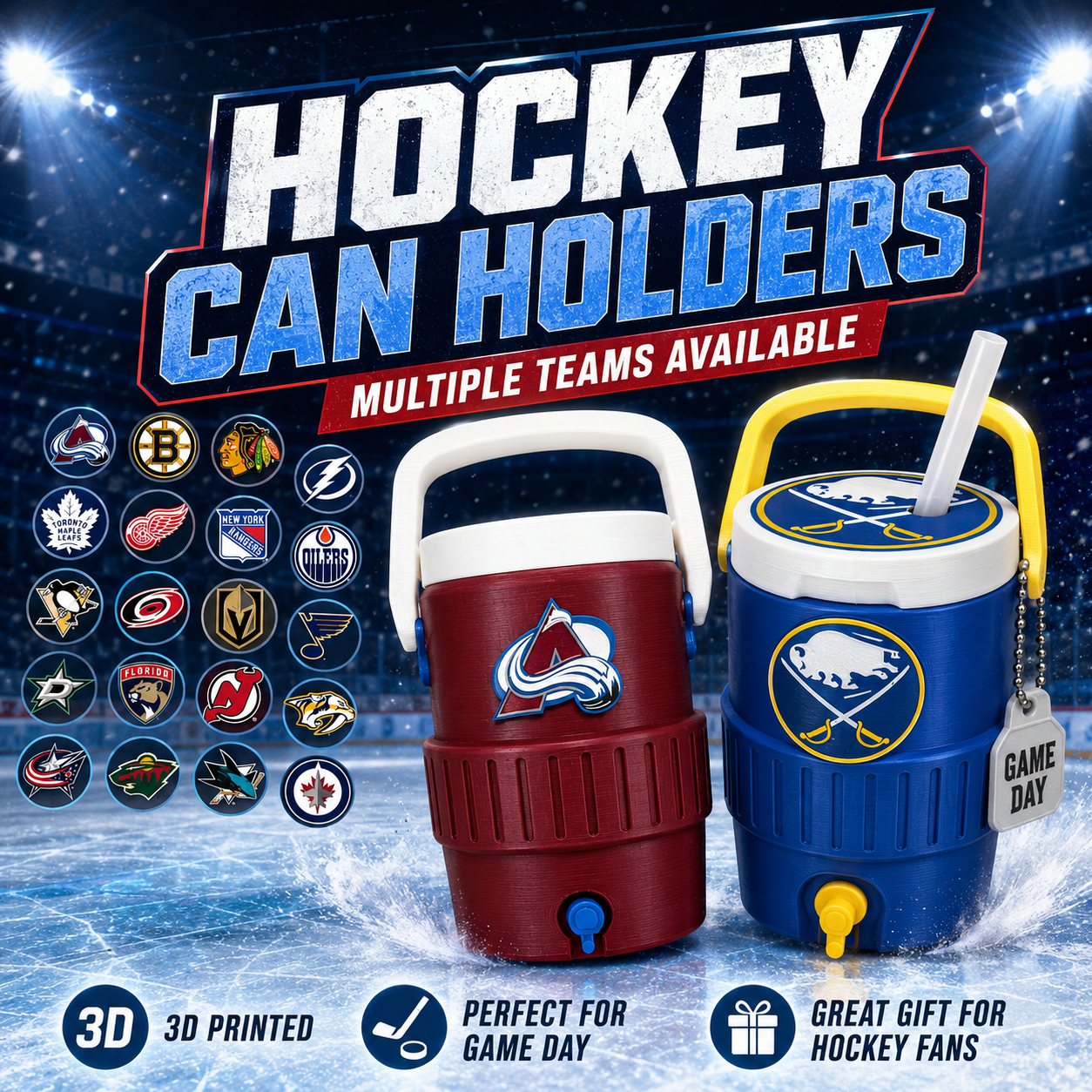 HOCKEY FAVS-3D PRINTED CUSTOM 12 OUNCE CAN HOLDERS