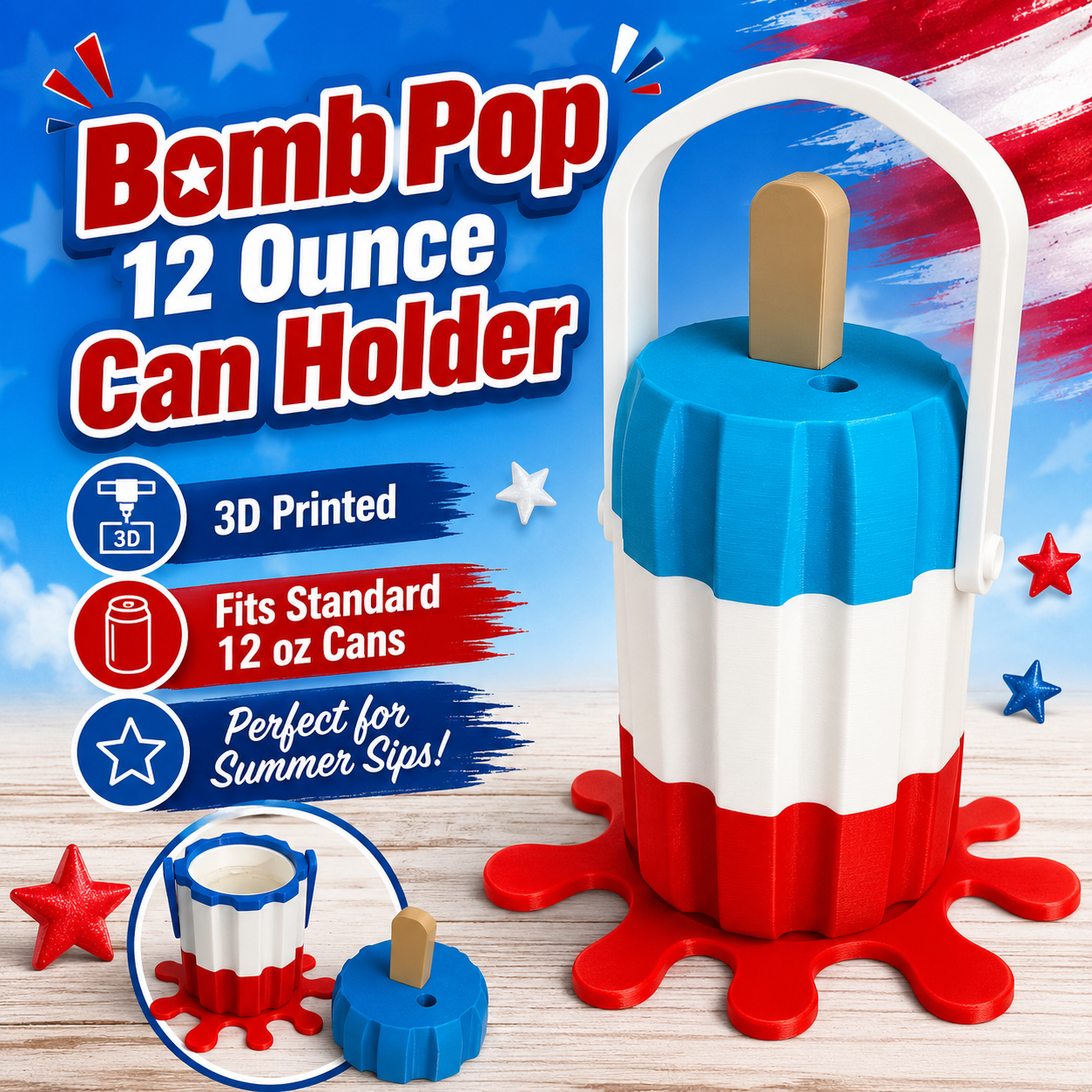 BOMB POP-3D PRINTED CUSTOM 12 OUNCE CAN HOLDERS