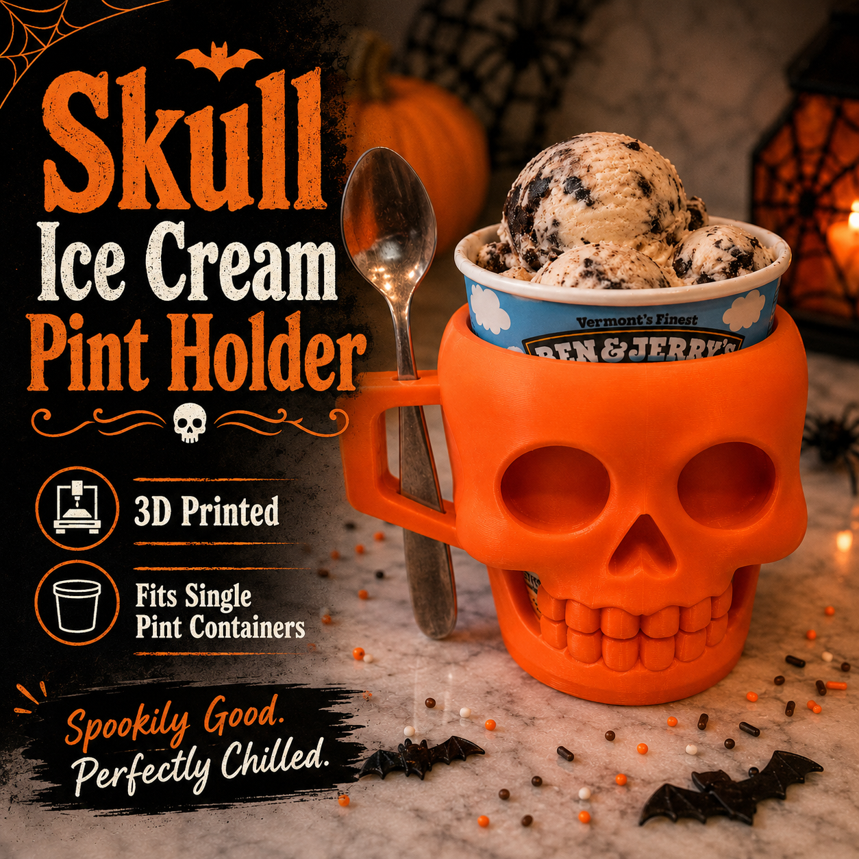 SKULL-3D PRINTED ICE CREAM PINT HOLDER
