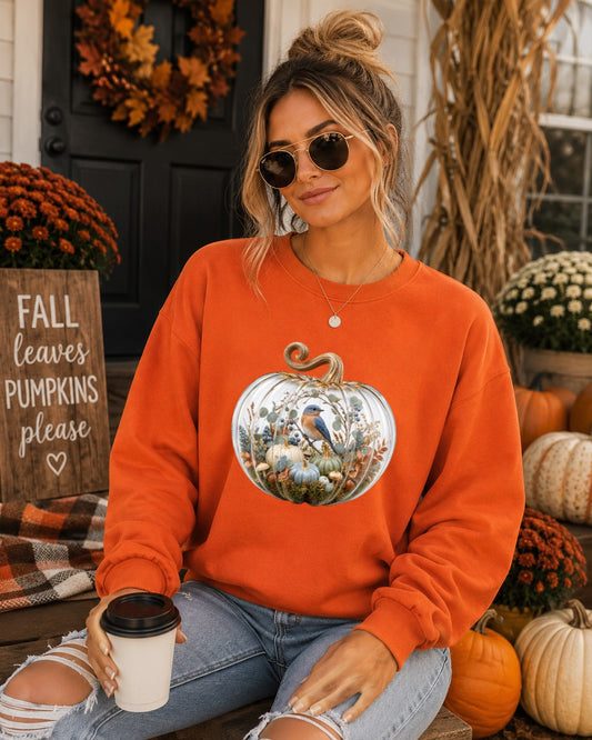 Cozy Pumpkin Blue Bird Sweatshirt