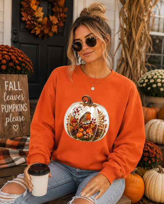 Cozy Pumpkin Orange Bird Sweatshirt