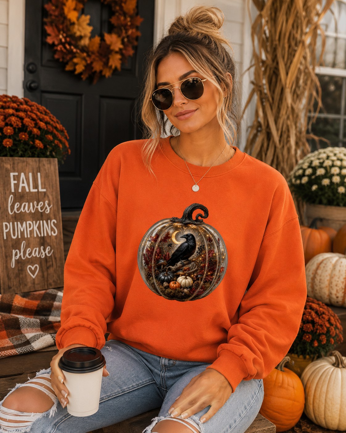 Cozy Pumpkin Black Crow Sweatshirt