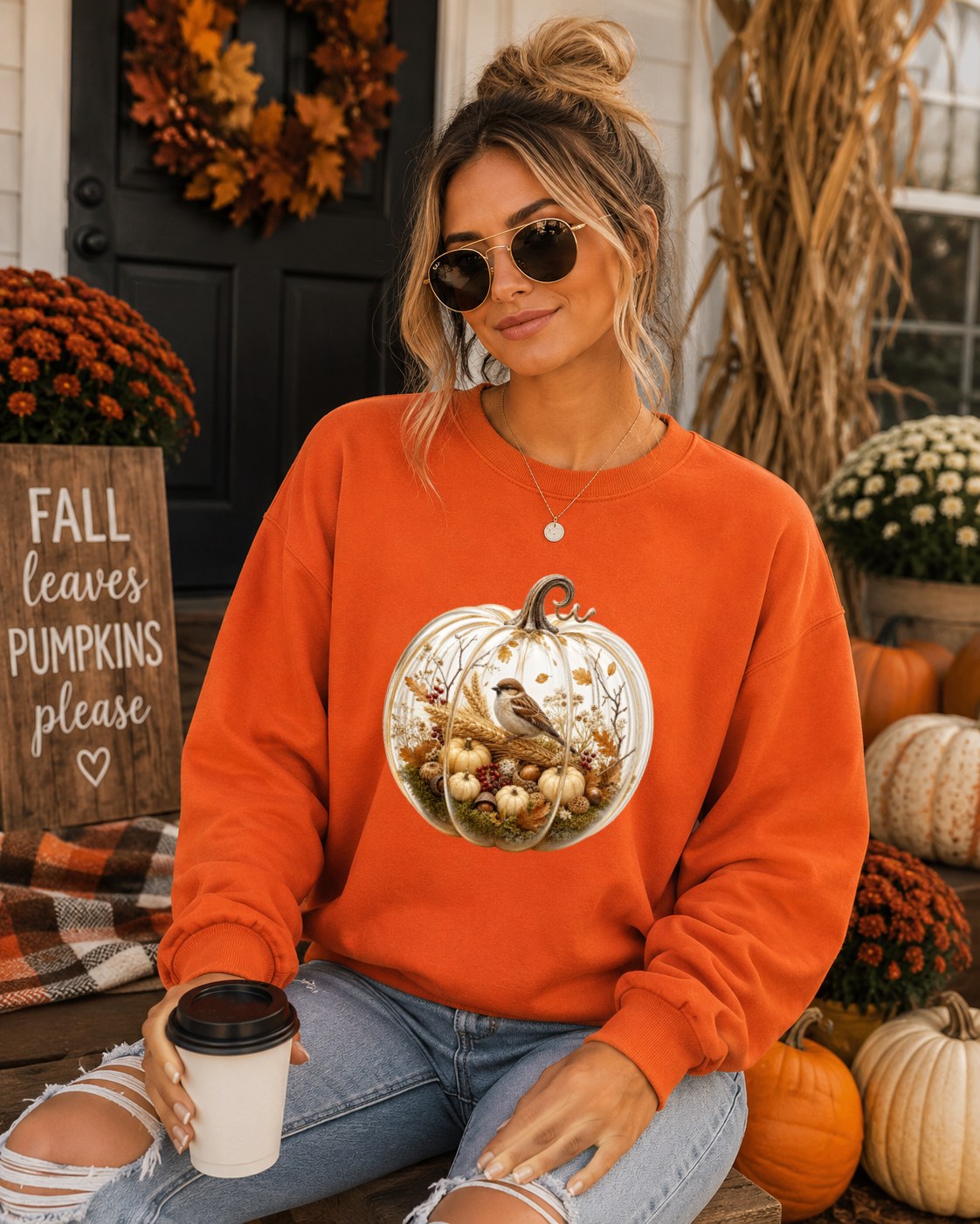Cozy Pumpkin Brown Bird Sweatshirt