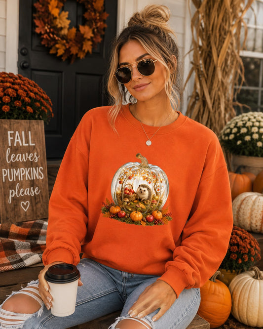 Cozy Pumpkin Fall Hedgehog Sweatshirt