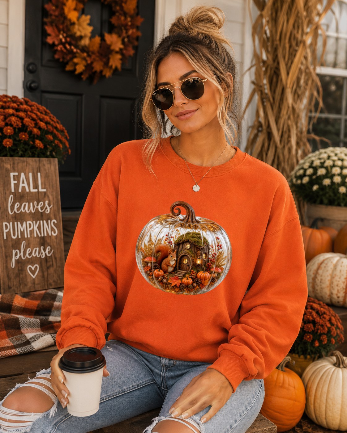 Cozy Pumpkin Red Squirrel Sweatshirt
