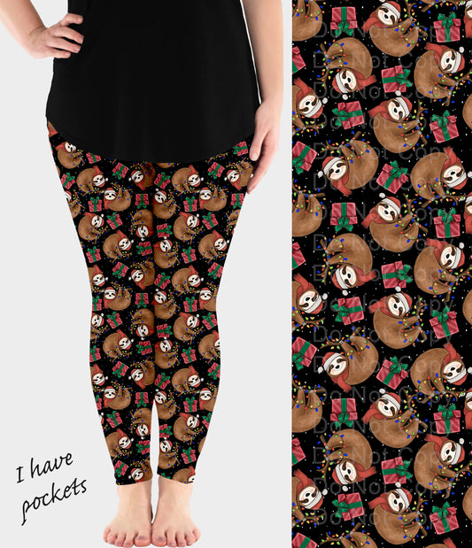 RTS - Christmas Sloth Leggings w/ Pockets