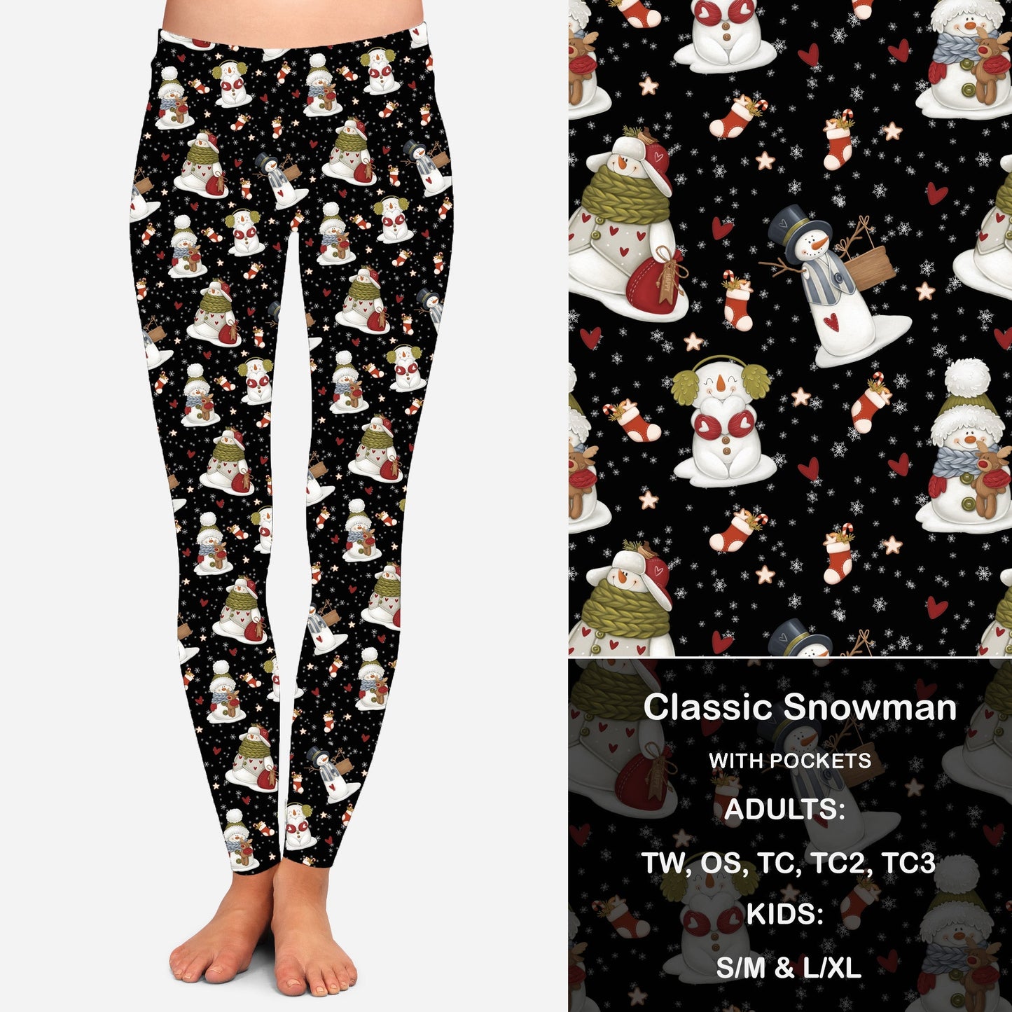 Classic Snowman Leggings with Pockets
