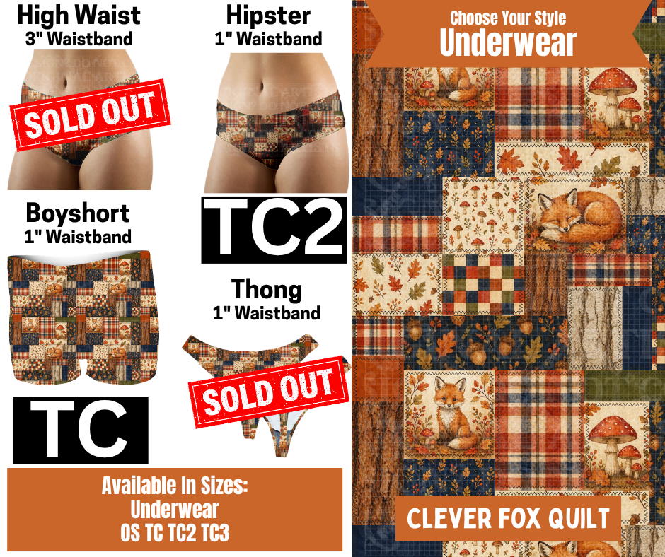 Clever Fox Quilt Hipster,  Boyshort Underwear