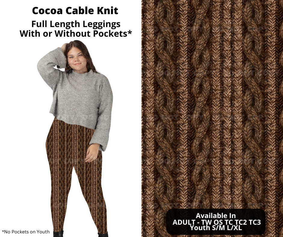 Cocoa Cable Knit Full Length Leggings w/ Pockets