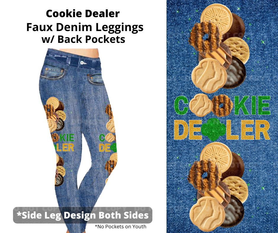 Cookie Dealer Full Length Faux Denim w/ Side Leg Designs