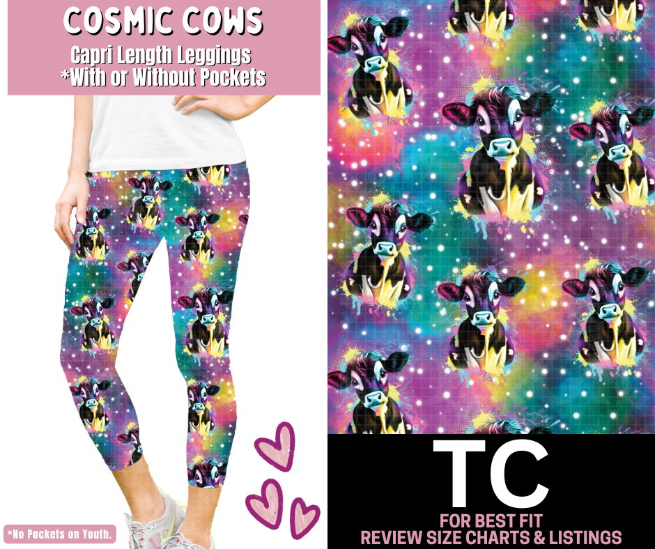 Cosmic Cows Capri Length Leggings w/ Pockets