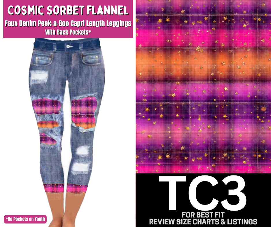 Cosmic Sorbet Flannel Capri Faux Denim Peekaboo